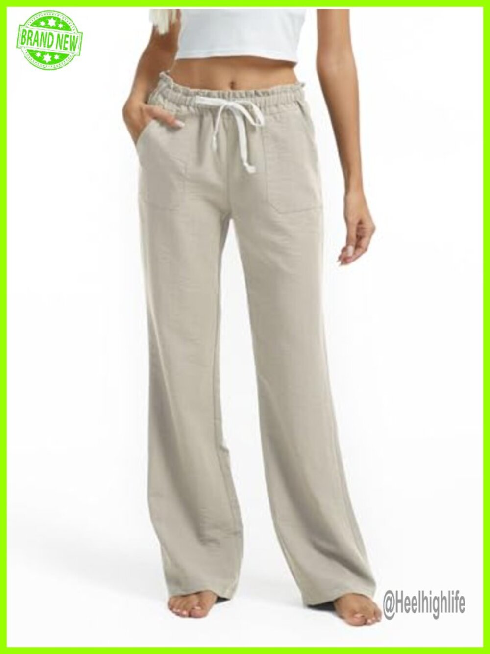 SEVEGO Tall Women's Linen Blend Casual Pants Drawstring Smocked Waist Flared Leg
